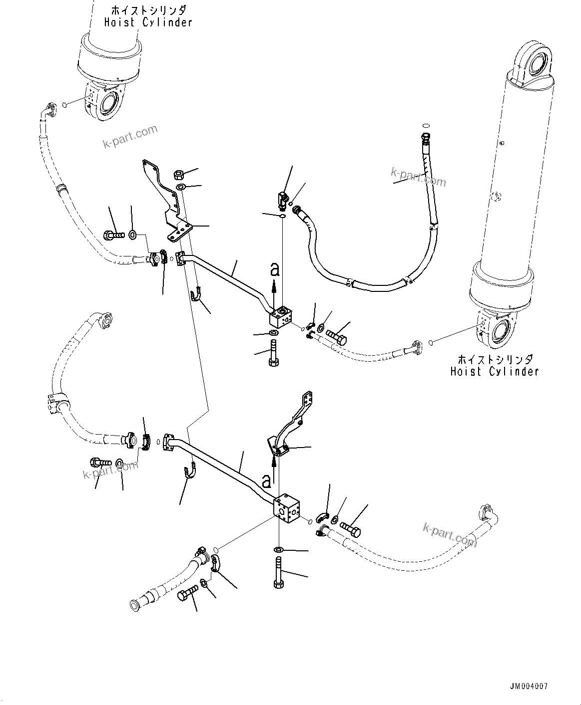 Komatsu parts book diagram for HD785-7 S/N 37001-UP: STEERING AND HOIST HYDRAULIC PIPING, HOIST VALVE TO HOIST CYLINDER (1/3)(#30001-)
