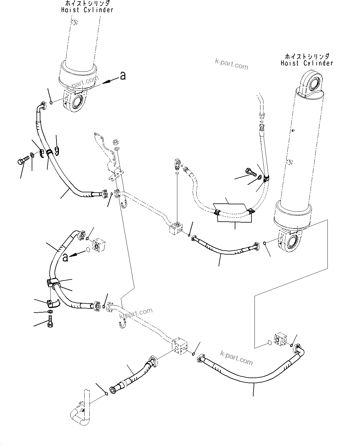 Komatsu parts book diagram for HD785-7 S/N 37001-UP: STEERING AND HOIST HYDRAULIC PIPING, HOIST VALVE TO HOIST CYLINDER (2/3)(#30001-32175)