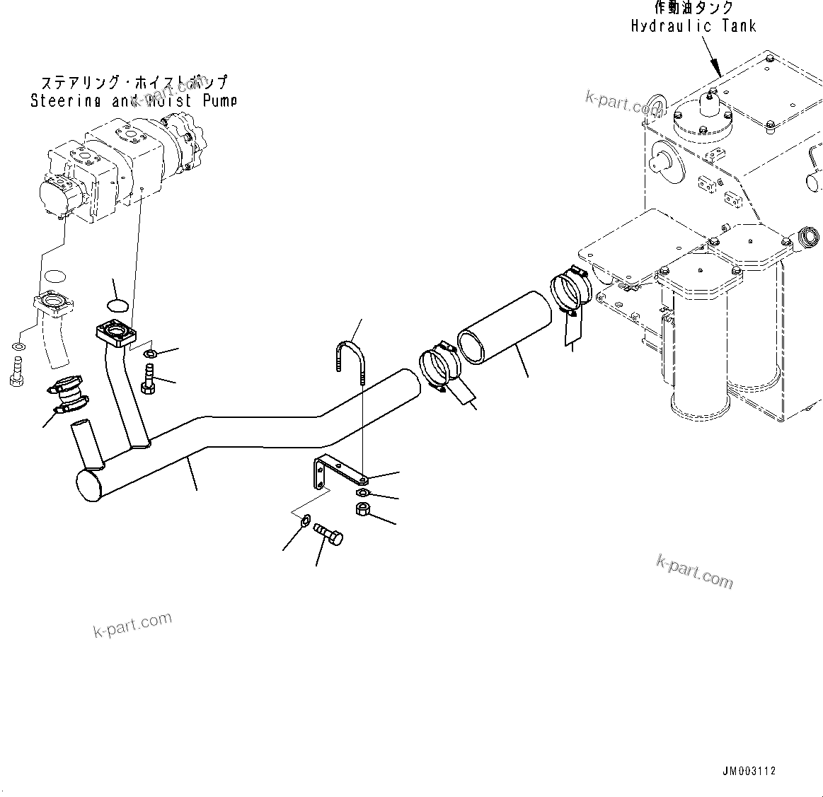 Komatsu parts book diagram for HD785-7 S/N 37001-UP: STEERING AND HOIST HYDRAULIC PIPING, PUMP SUCTION(#30001-)