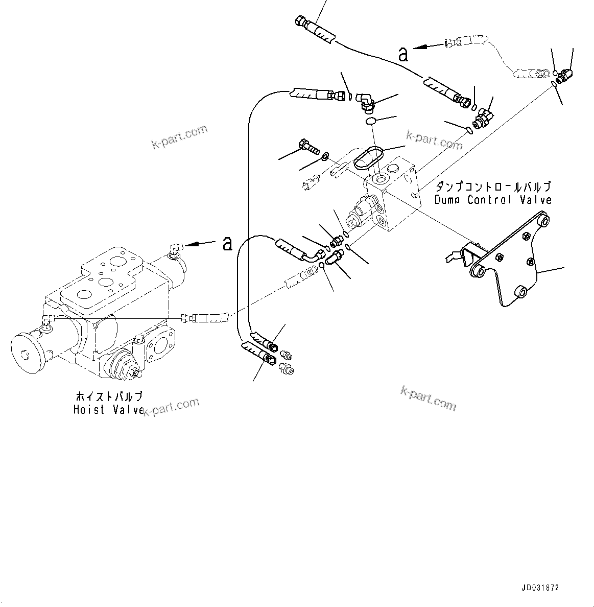 Komatsu parts book diagram for HD785-7 S/N 37001-UP: STEERING AND HOIST HYDRAULIC PIPING, DUMP CONTROL (1/2)(#30001-34850)
