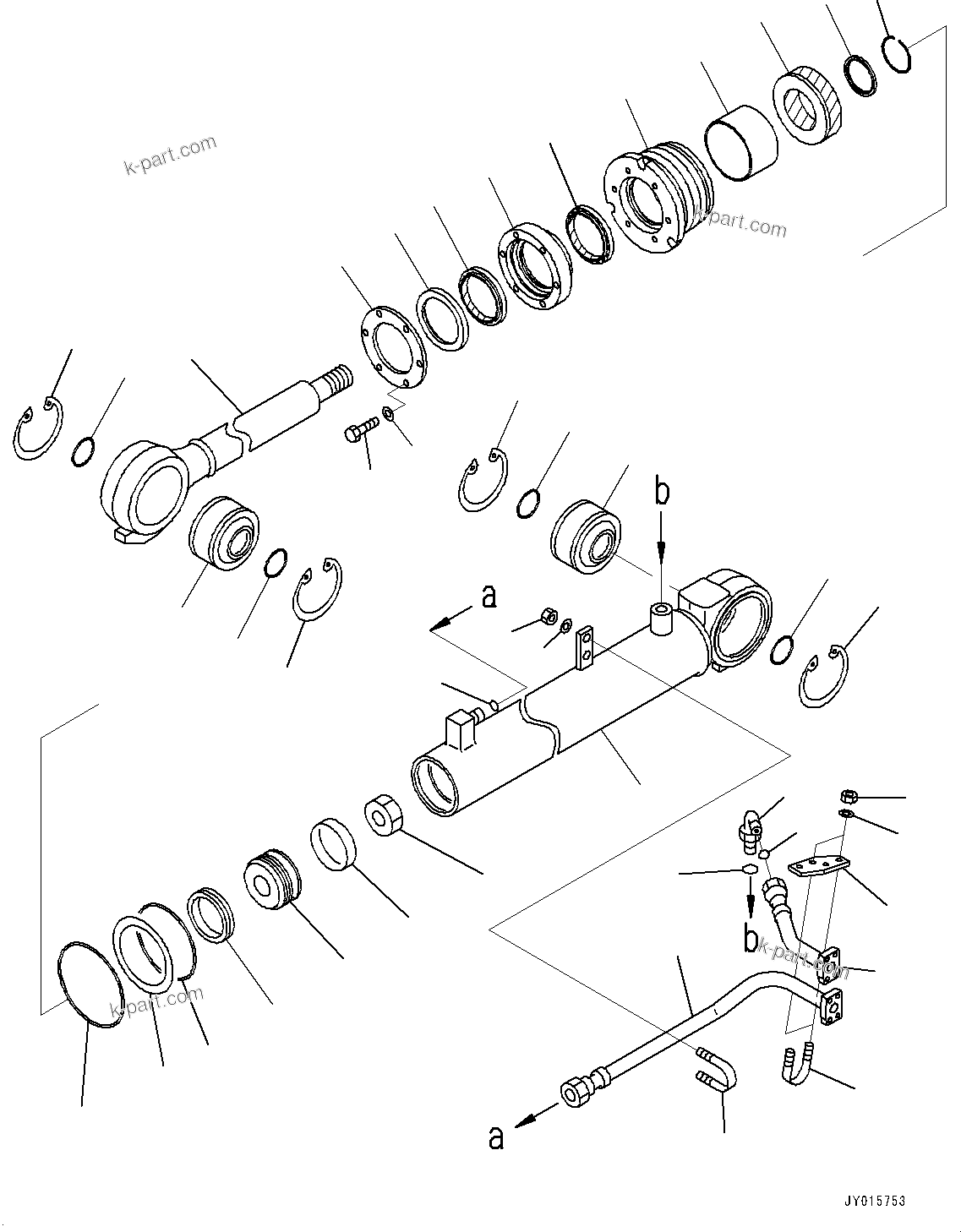 Komatsu parts book diagram for HD785-7 S/N 37001-UP: STEERING AND HOIST HYDRAULIC PIPING, INNER PARTS, STEERING CYLINDER, R.H.(#30001-34850)