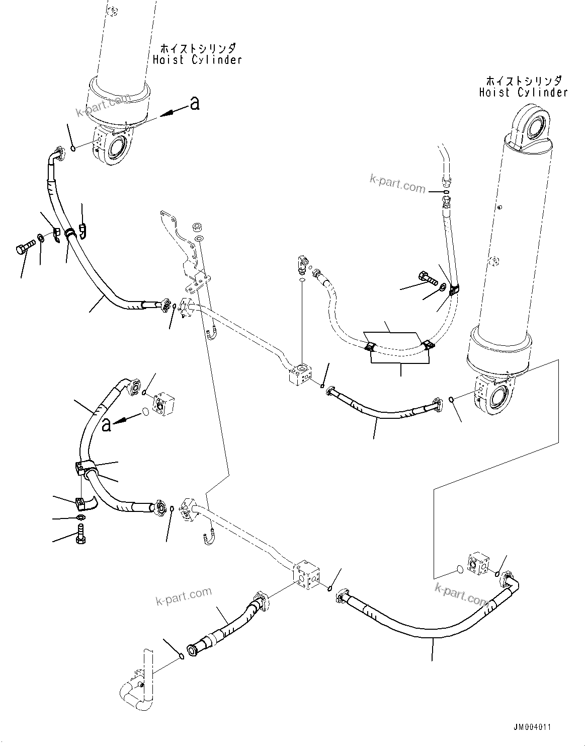 Komatsu parts book diagram for HD785-7 S/N 37001-UP: STEERING AND HOIST HYDRAULIC PIPING, HOIST VALVE TO HOIST CYLINDER (2/3) (WITH BUDDY SYSTEM)(#30001-32175)