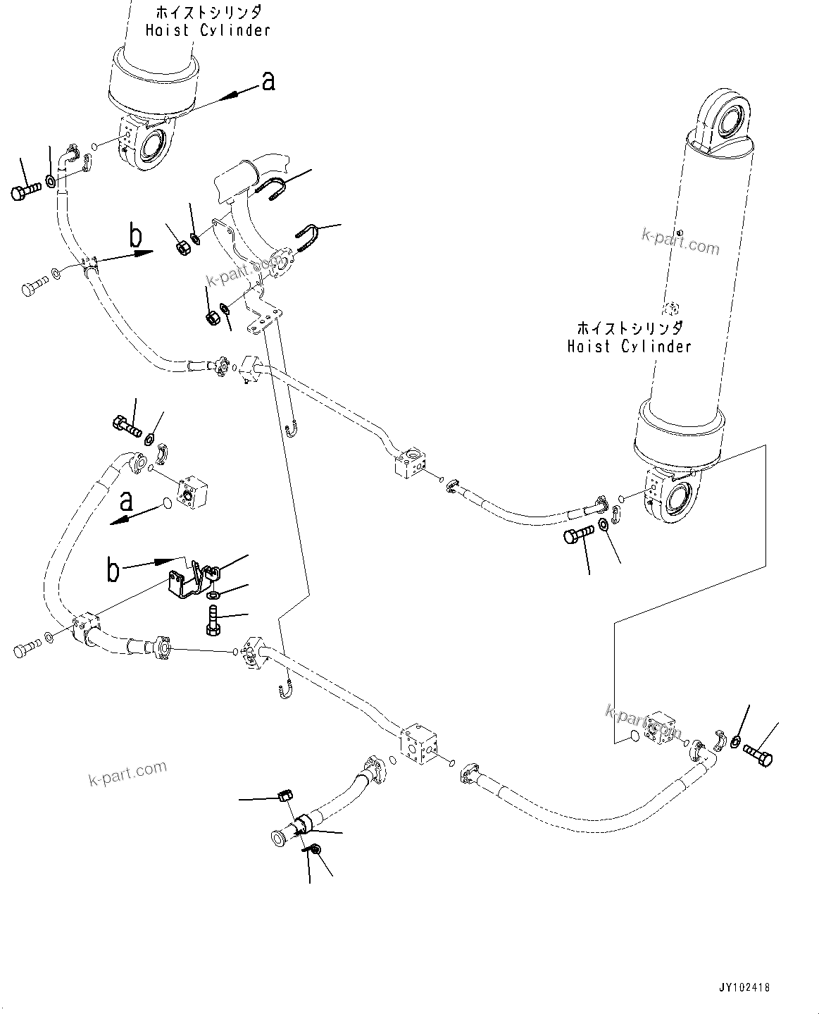 Komatsu parts book diagram for HD785-7 S/N 37001-UP: STEERING AND HOIST HYDRAULIC PIPING, HOIST VALVE TO HOIST CYLINDER (3/3) (WITH BUDDY SYSTEM)(#31224-)