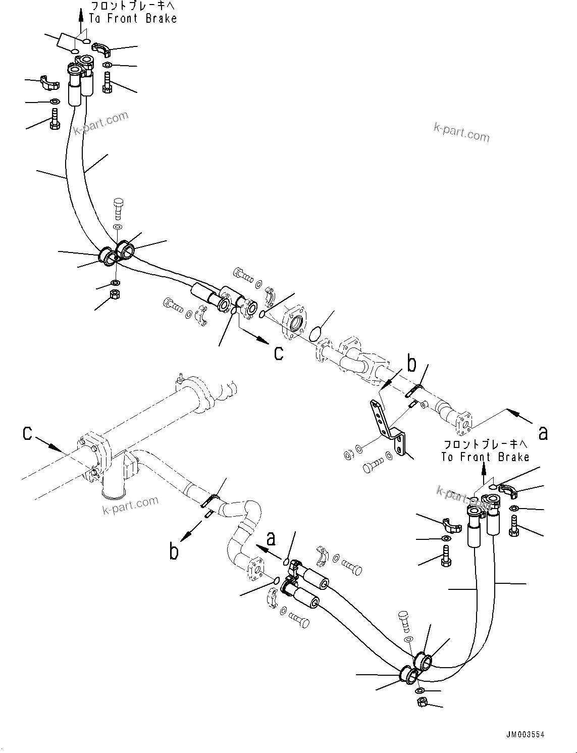 Komatsu parts book diagram for HD785-7 S/N 37001-UP: BRAKE OIL COOLING HYDRAULIC PIPING, TRANSMISSION TO FRONT BRAKE (2/2) (WITH ENGINE PRE-LUBRICATION SYSTEM)(#30001-)