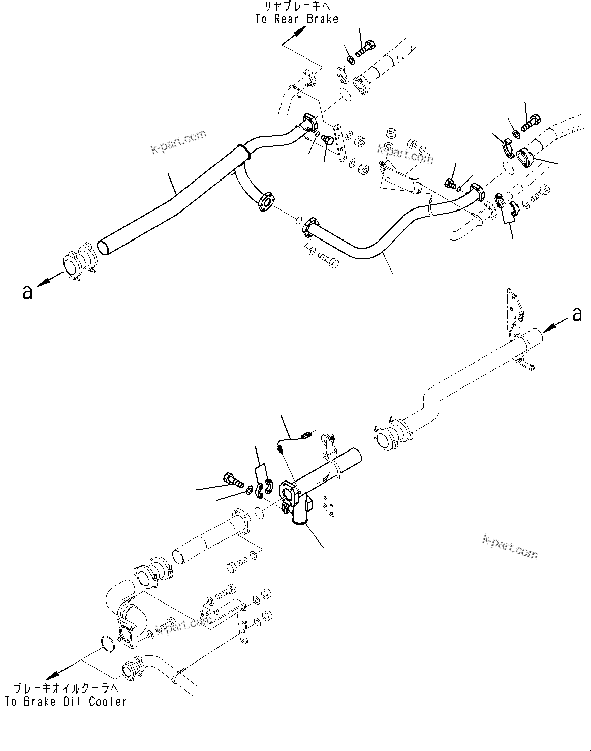 Komatsu parts book diagram for HD785-7 S/N 37001-UP: BRAKE OIL COOLING HYDRAULIC PIPING, BRAKE OIL COOLER TO REAR BRAKE (1/2) (WITH OIL QUICK CHARGE)(#30001-)