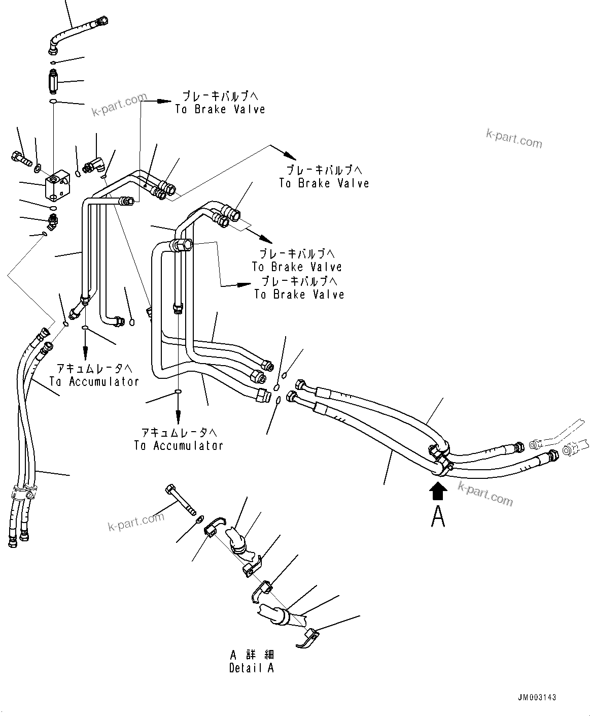 Komatsu parts book diagram for HD785-7 S/N 37001-UP: BRAKE PIPING, FRAME R.H. (1/3)(#30001-)
