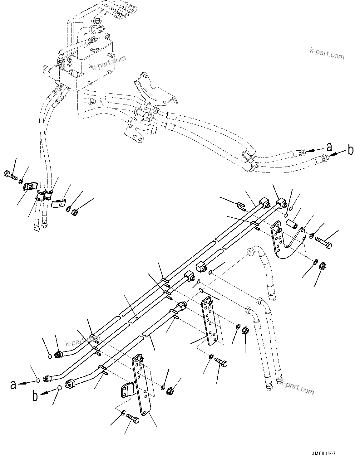 Komatsu parts book diagram for HD785-7 S/N 37001-UP: BRAKE PIPING, FRAME R.H. (3/3) (WITH AUTO-GREASING SYSTEM)(#30001-31052)