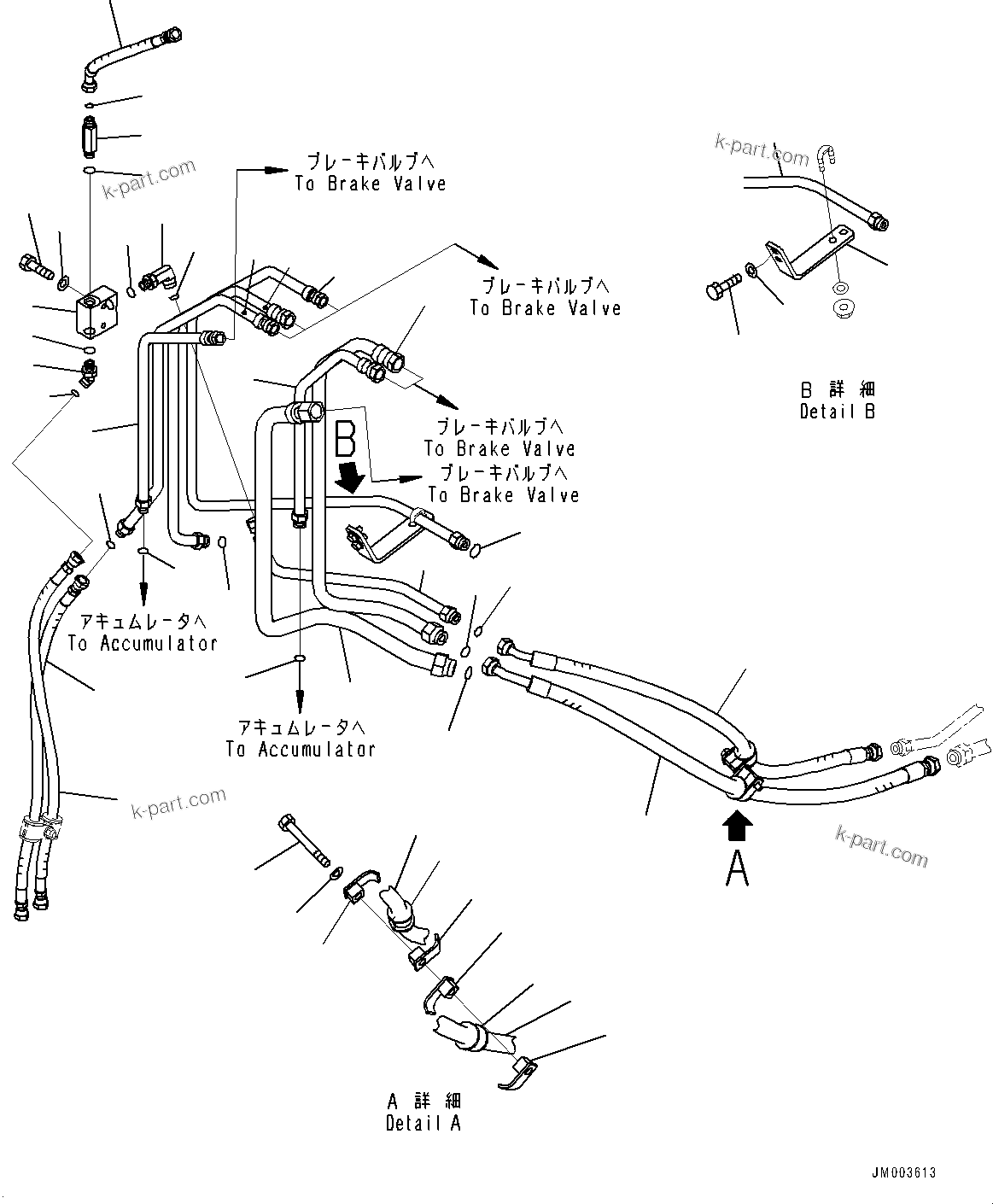 Komatsu parts book diagram for HD785-7 S/N 37001-UP: BRAKE PIPING, FRAME R.H. (1/3) (WITH ANTI-SKID BRAKE SYSTEM (ABS))(#30001-)