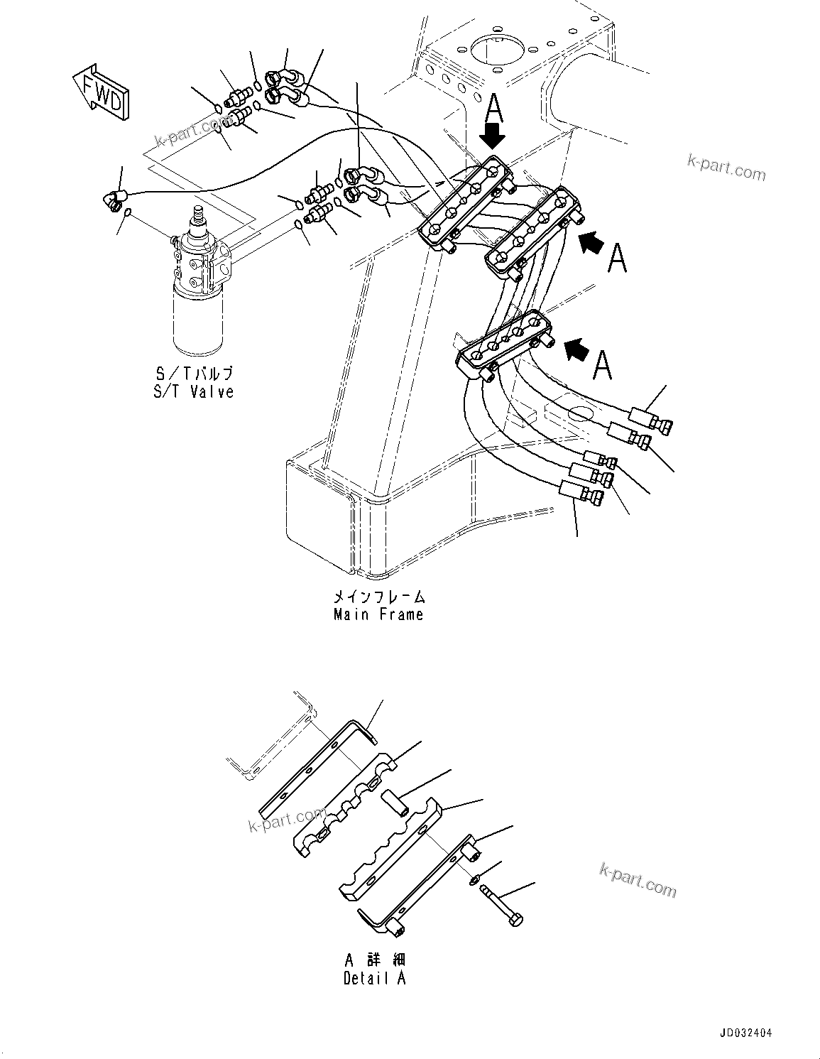 Komatsu parts book diagram for HD785-7 S/N 37001-UP: FRONT SUPPORT, STEERING PIPING(#30001-)