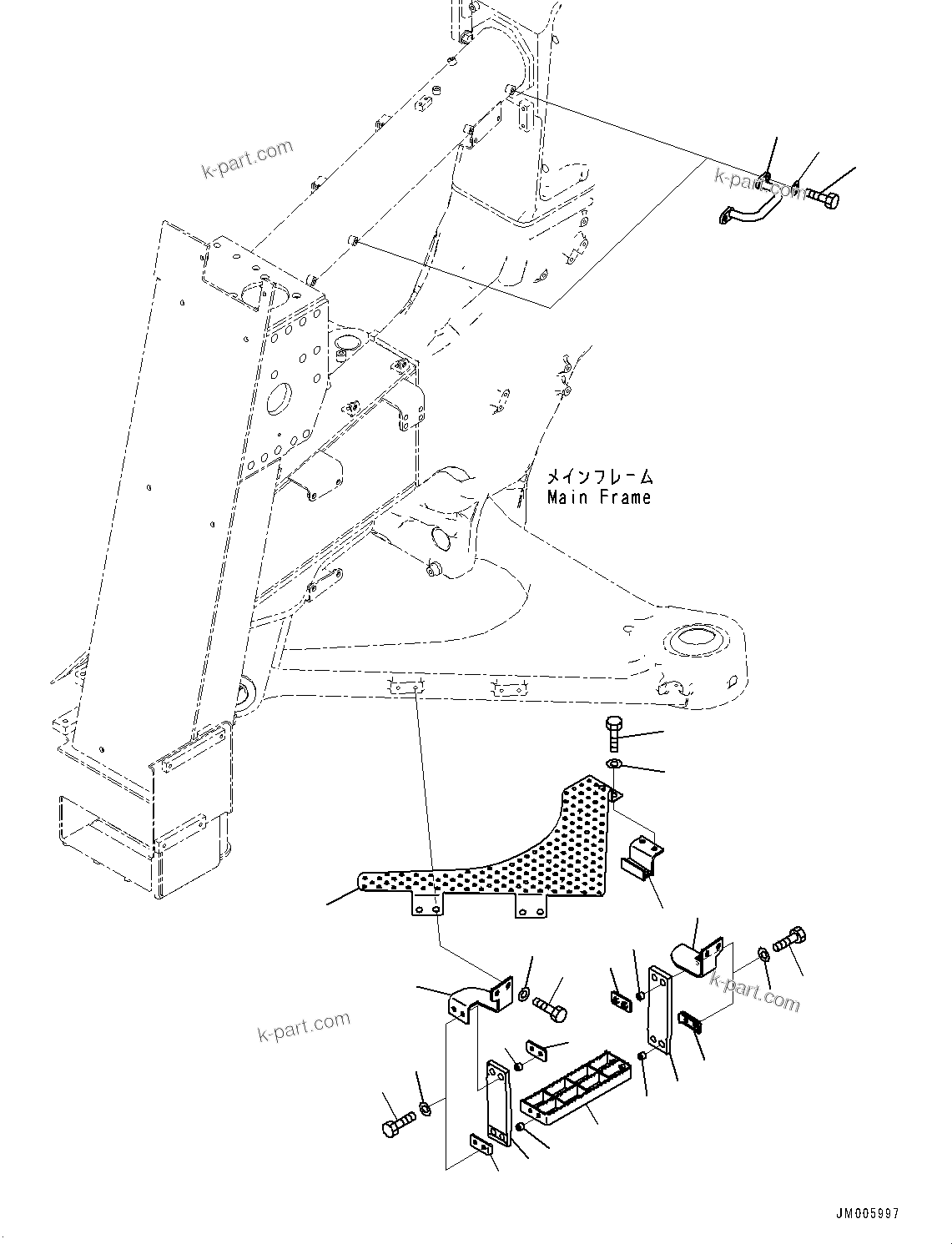 Komatsu parts book diagram for HD785-7 S/N 37001-UP: FRONT SUPPORT, STEP (1/2) (WITH LADDER, INCLINED TYPE)(#30001-35084)