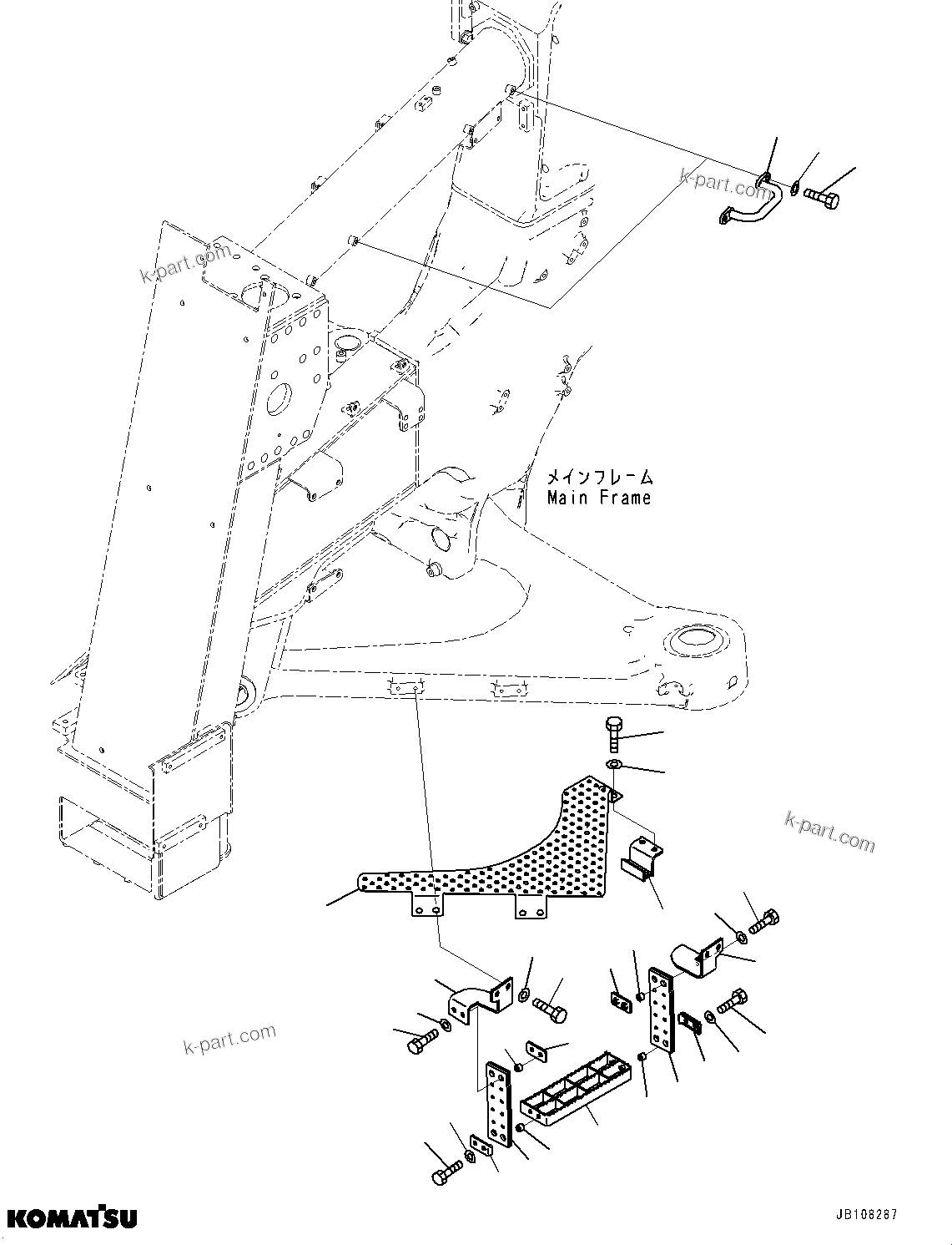 Komatsu parts book diagram for HD785-7 S/N 37001-UP: FRONT SUPPORT, STEP (1/2) (WITH LADDER, INCLINED TYPE)(#35085-)