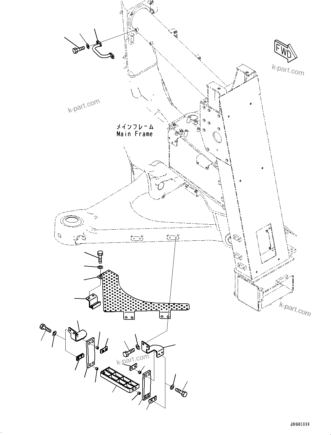 Komatsu parts book diagram for HD785-7 S/N 37001-UP: FRONT SUPPORT, STEP (2/2) (WITH LADDER, INCLINED TYPE)(#30717-35084)