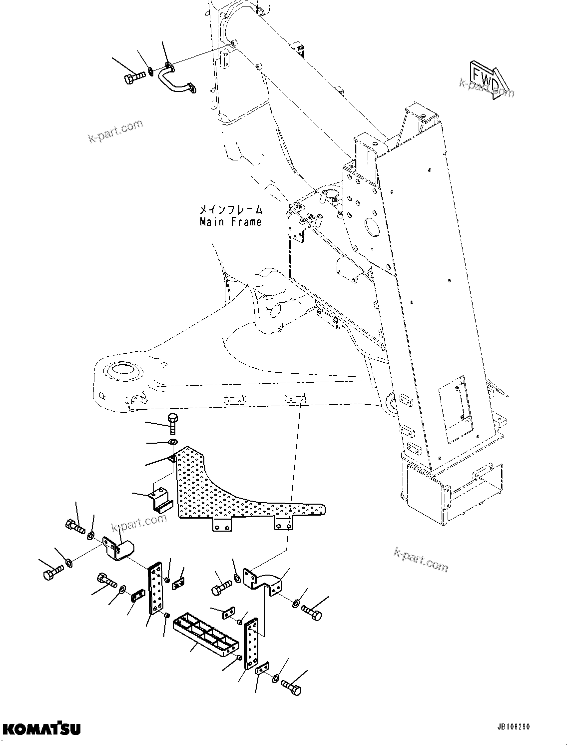 Komatsu parts book diagram for HD785-7 S/N 37001-UP: FRONT SUPPORT, STEP (2/2) (WITH LADDER, INCLINED TYPE)(#35085-)