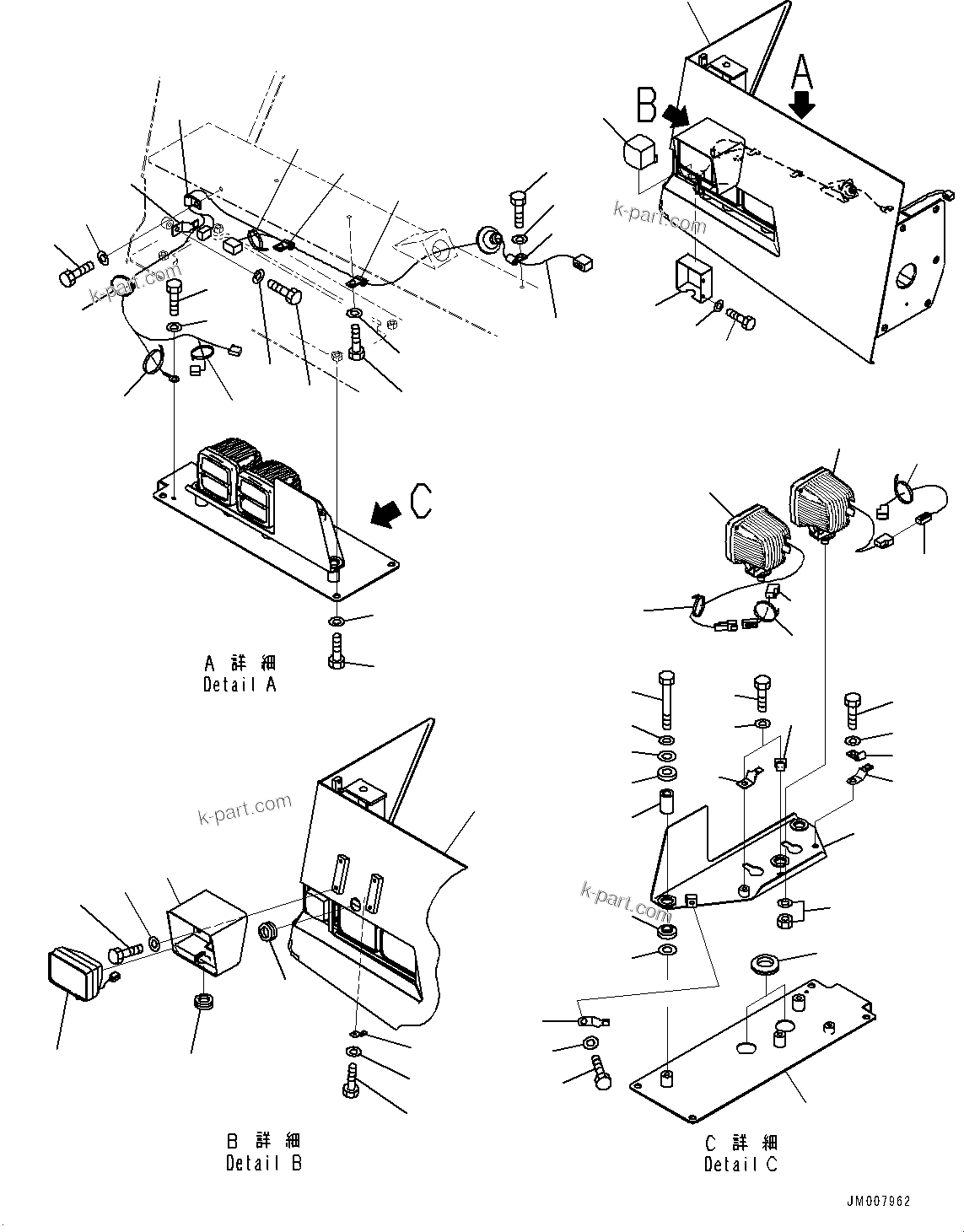 Komatsu parts book diagram for HD785-7 S/N 37001-UP: FRONT SUPPORT, R.H. (WITH LED HEADLAMP (LO/HI))(#30717-)