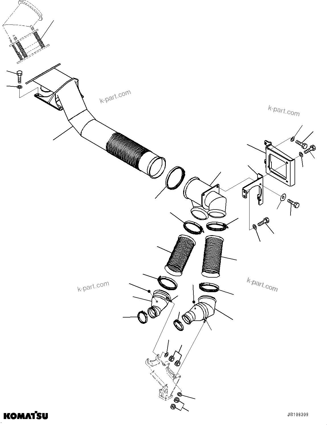 Komatsu parts book diagram for HD785-7 S/N 37001-UP: EXHAUST PIPING, (#31197-)
