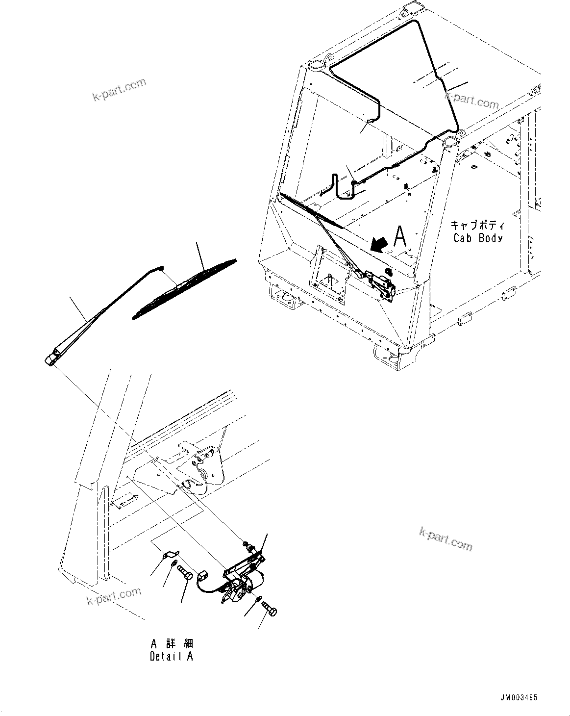 Komatsu parts book diagram for HD785-7 S/N 37001-UP: CAB, WIPER(#37001-)