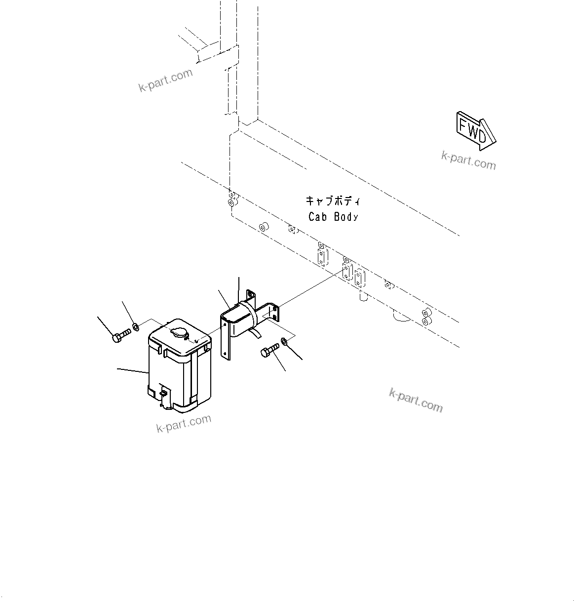 Komatsu parts book diagram for HD785-7 S/N 37001-UP: CAB, WINDOW WASHER TANK(#37001-)