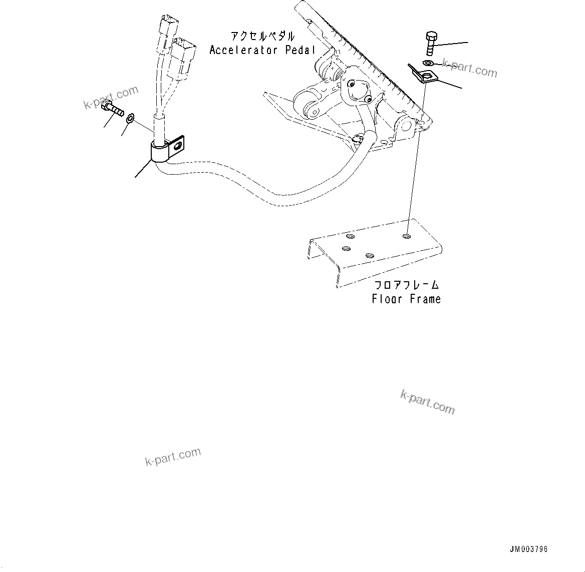 Komatsu parts book diagram for HD785-7 S/N 37001-UP: CAB, ACCELERATOR PEDAL MOUNTING(#37001-)