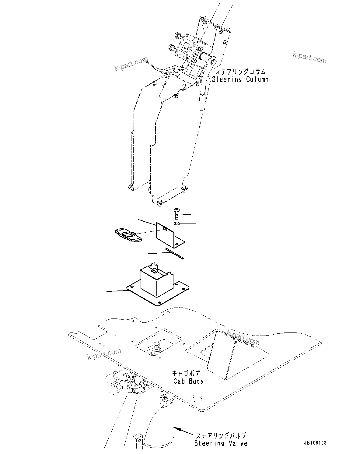 Komatsu parts book diagram for HD785-7 S/N 37001-UP: CAB, STEERING VALVE COVER(#37001-)