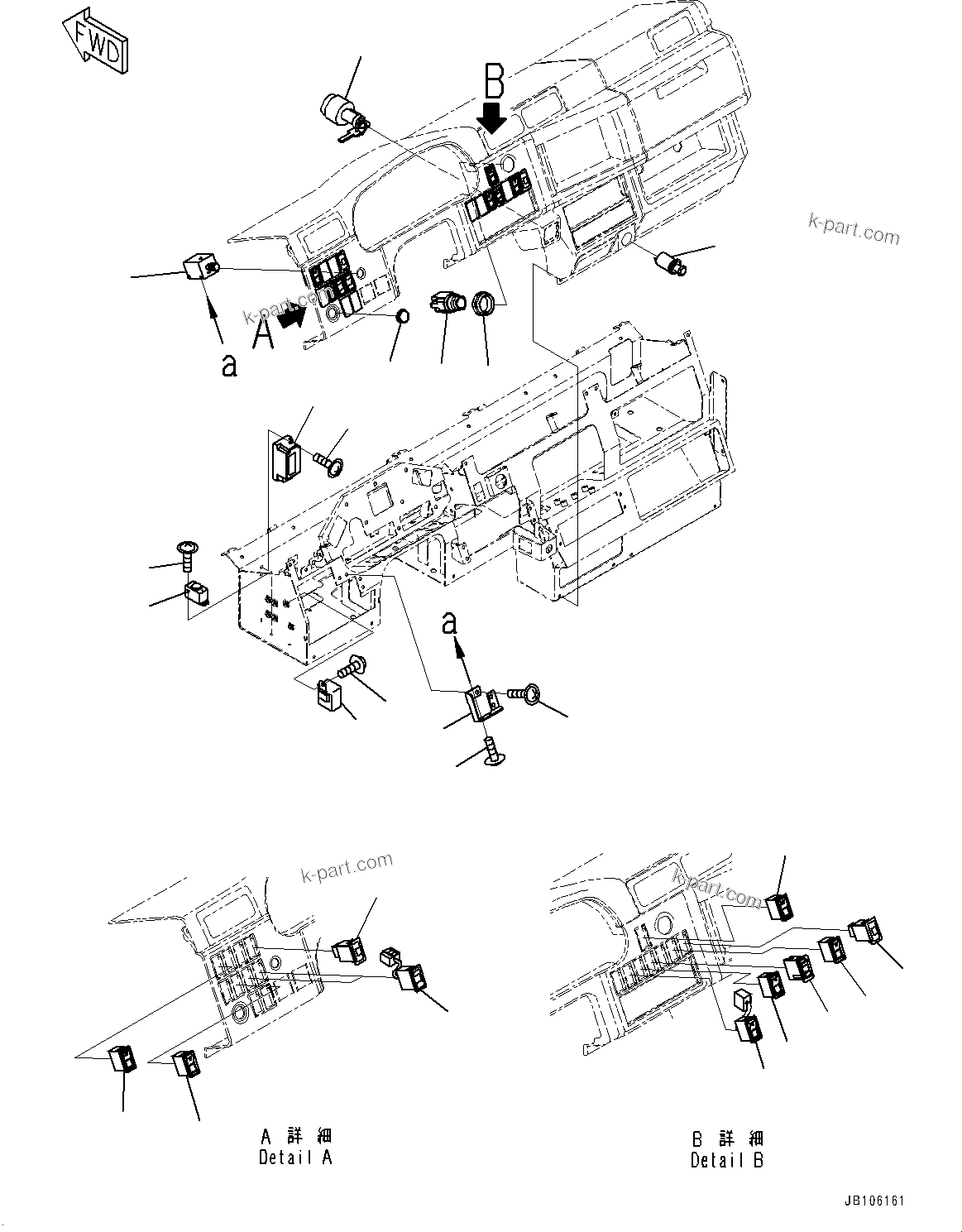 Komatsu parts book diagram for HD785-7 S/N 37001-UP: CAB, DASHBOARD, MONITOR PANEL AND SWITCH (WITH ENGINE EXHAUST BRAKE SYSTEM)(#37001-)