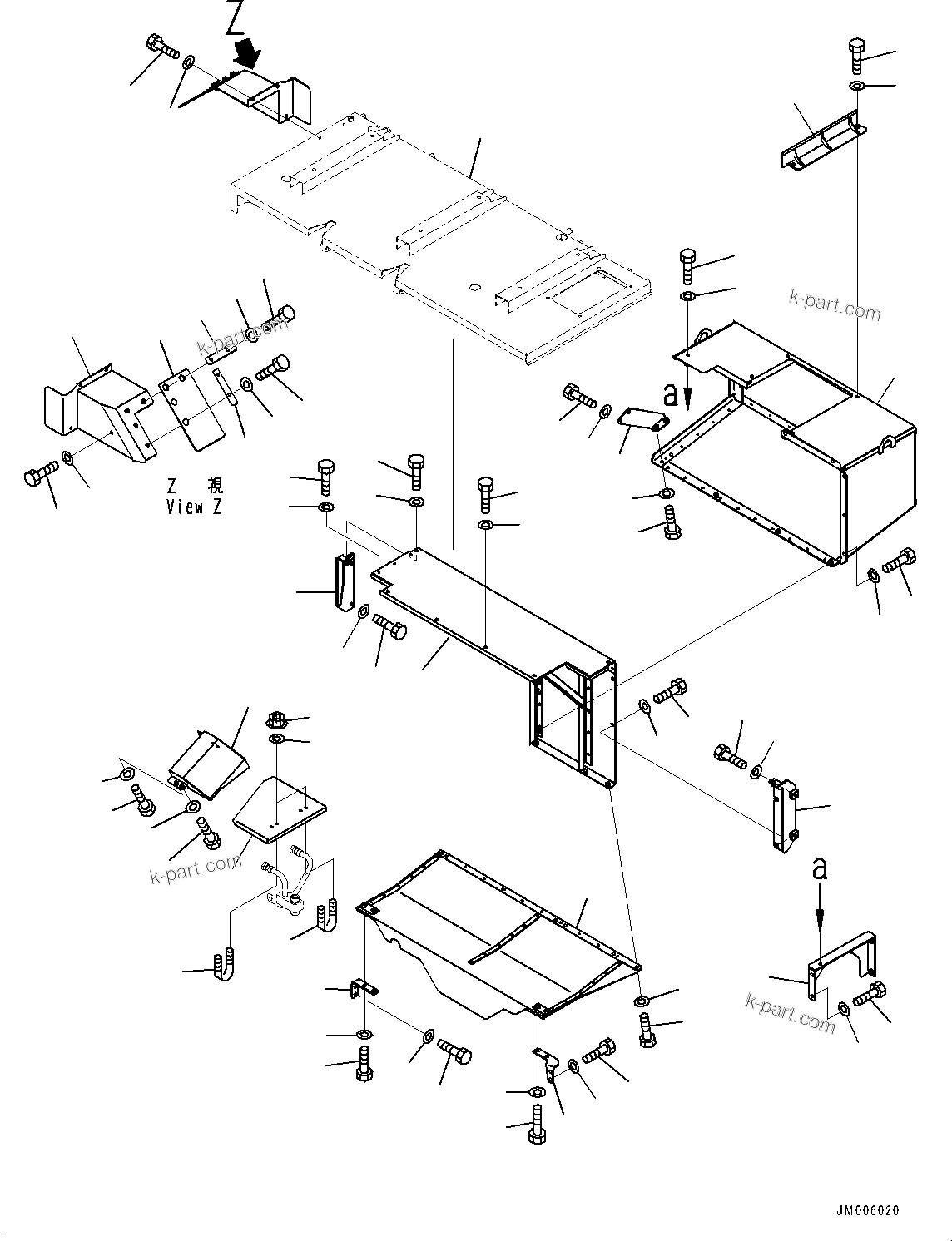 Komatsu parts book diagram for HD785-7 S/N 37001-UP: FIRE PROTECTION, ENGINE REAR COVER (1/2) (WITH EXHAUST BOX, MUFFLER)(#30001-)