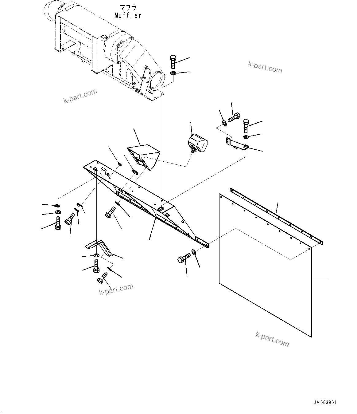 Komatsu parts book diagram for HD785-7 S/N 37001-UP: FENDER, R.H. (WITH MUFFLER, OR, EXHAUST BOX, MUFFLER)(#30001-)