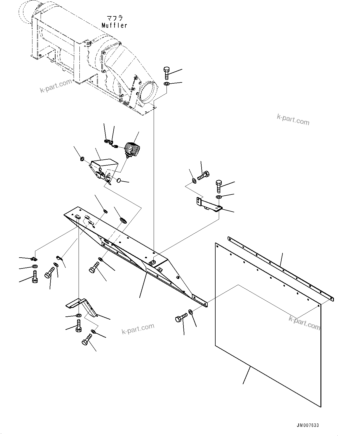 Komatsu parts book diagram for HD785-7 S/N 37001-UP: FENDER, R.H. (WITH MUFFLER, LED SIDE WORKING LAMP)(#30001-)