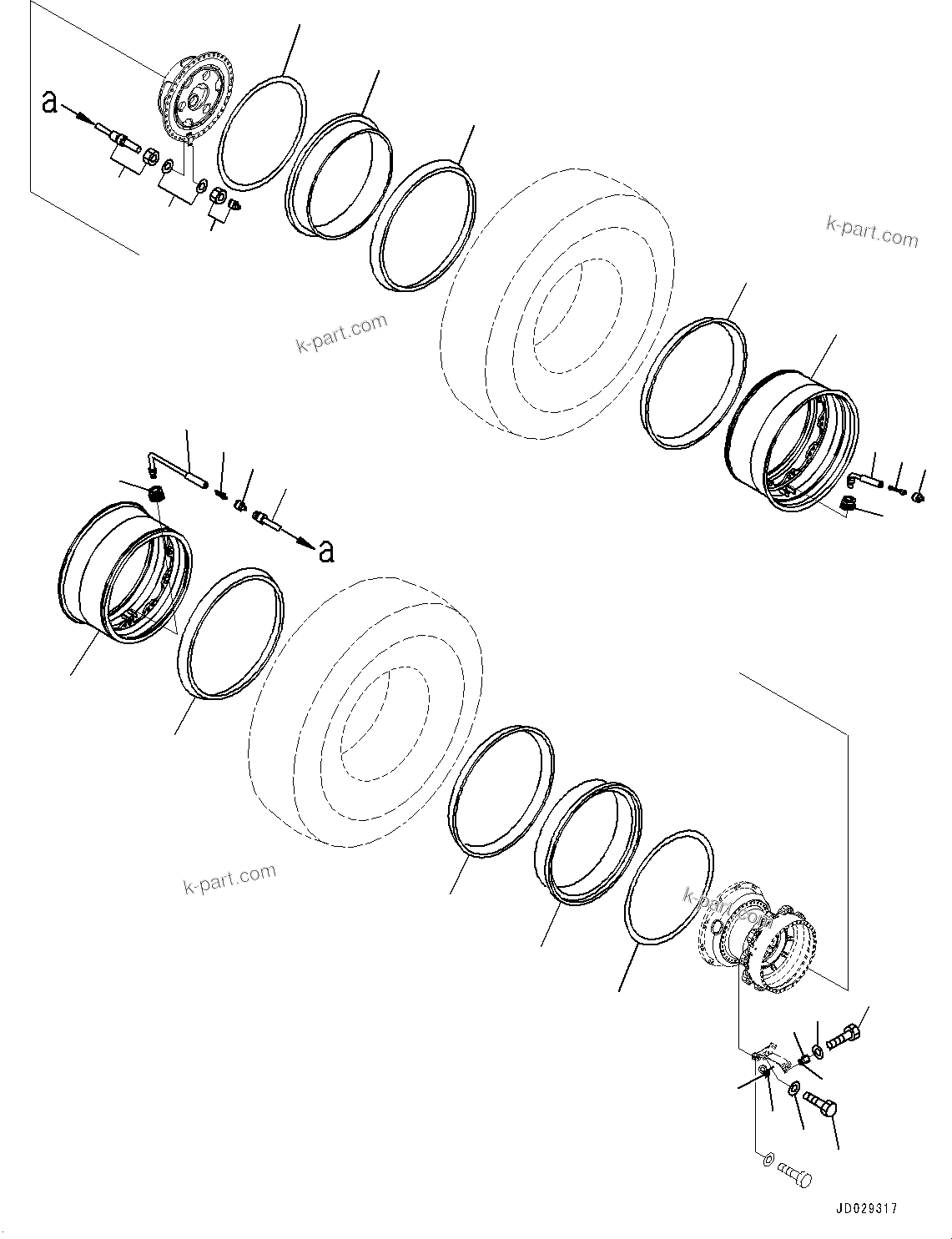 Komatsu parts book diagram for HD785-7 S/N 37001-UP: RIM, REAR WHEEL(#30001-)