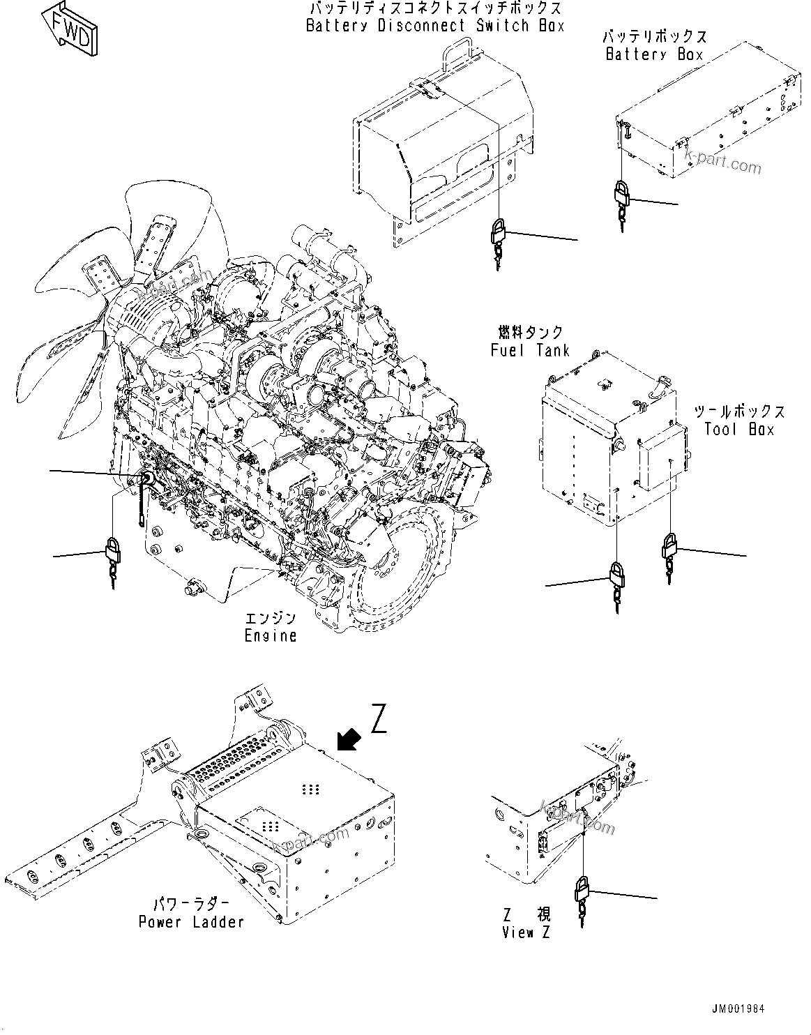 Komatsu parts book diagram for HD785-7 S/N 37001-UP: CAP LOCK, (WITH POWER LADDER, BATTERY DISCONNECT SWITCH)(#30001-)