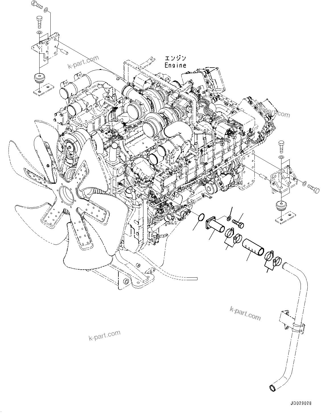 Komatsu parts book diagram for HD785-7 S/N 37001-UP (-40 deg C Spec.): ENGINE RELATED PARTS, COOLING TUBE(#37001-)
