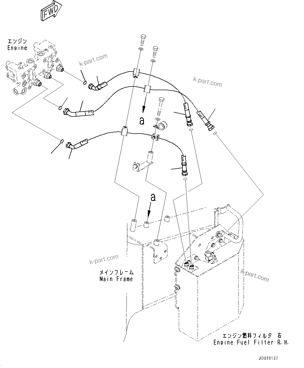 Komatsu parts book diagram for HD785-7 S/N 37001-UP (-40 deg C Spec.): ENGINE RELATED PARTS, FUEL PIPING, FILTER TO ENGINE, R.H.(#33158-)