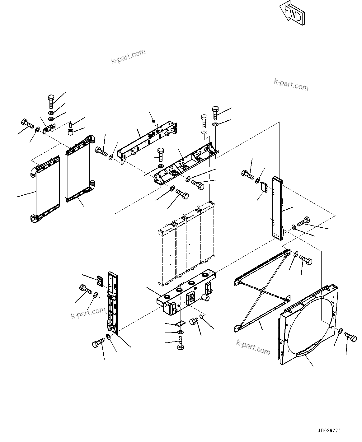 Komatsu parts book diagram for HD785-7 S/N 37001-UP (-40 deg C Spec.): COOLING SYSTEM, RADIATOR (1/2)(#30001-)