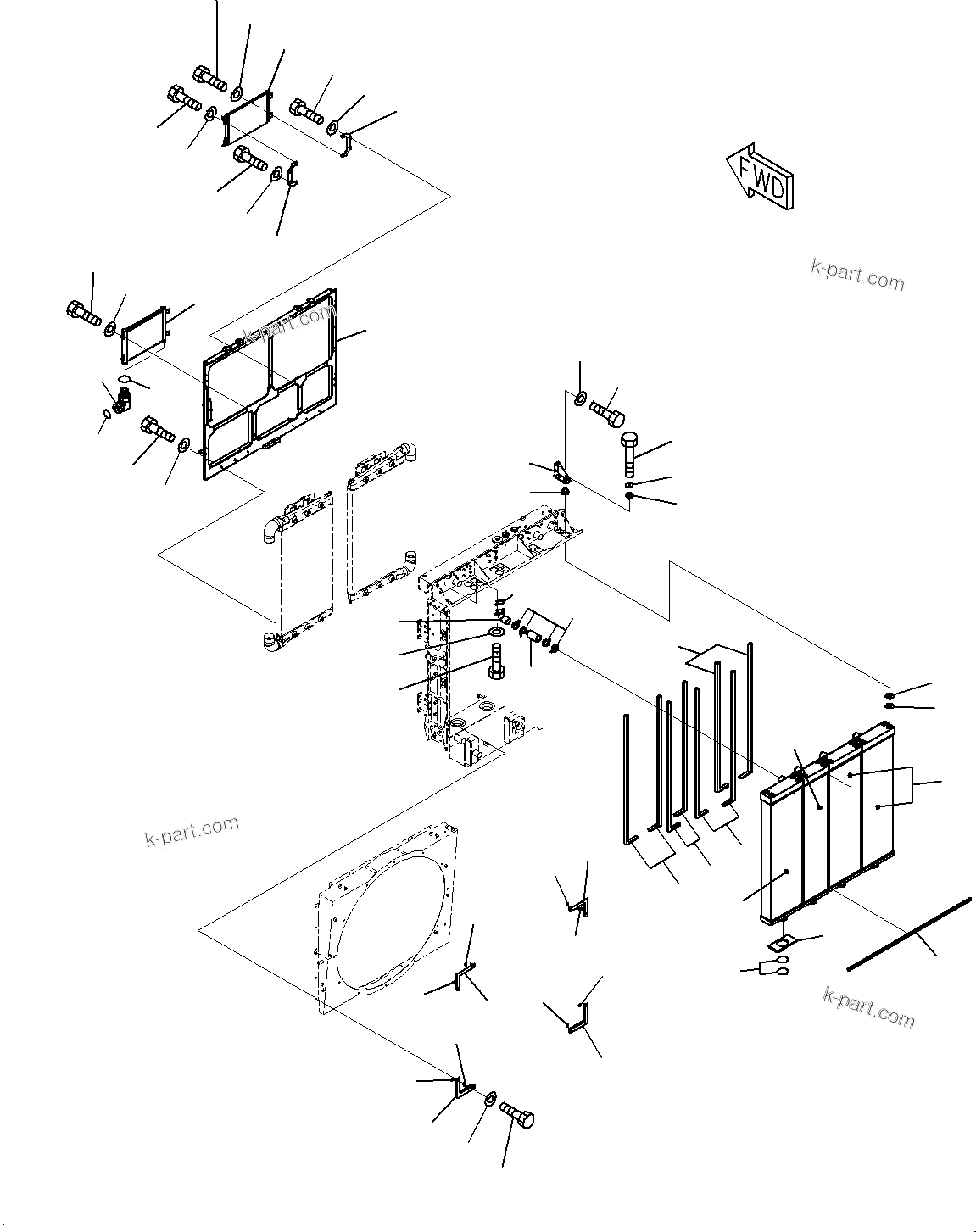 Komatsu parts book diagram for HD785-7 S/N 37001-UP (-40 deg C Spec.): COOLING SYSTEM, RADIATOR (2/2)(#30001-)
