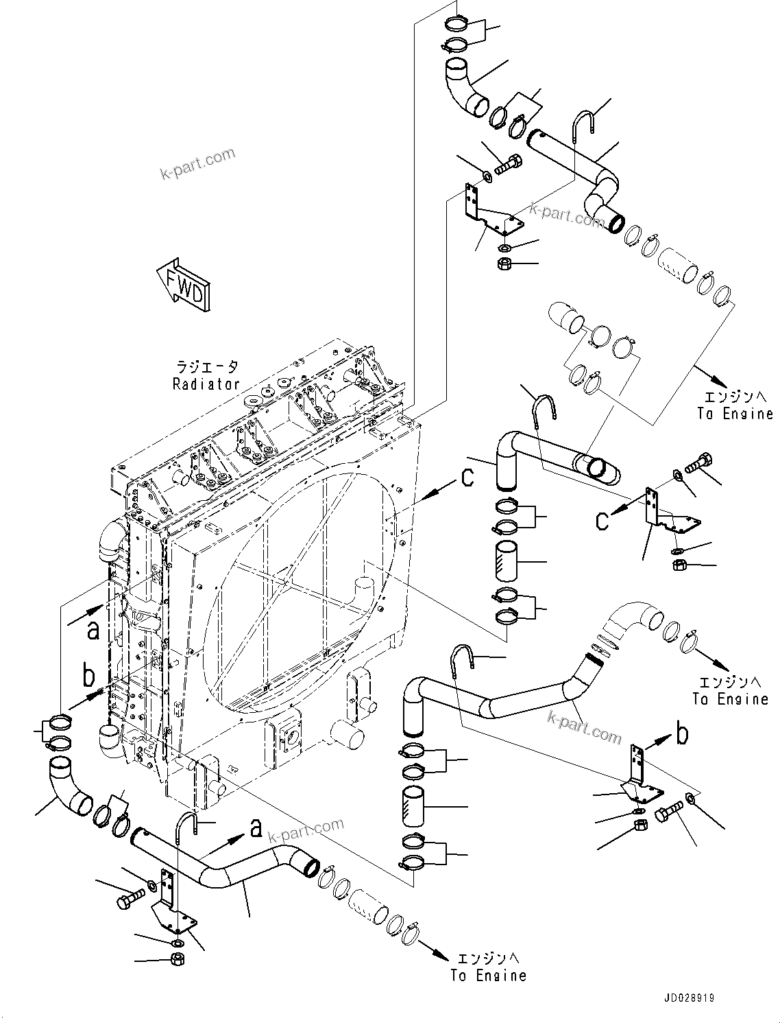 Komatsu parts book diagram for HD785-7 S/N 37001-UP (-40 deg C Spec.): COOLING SYSTEM, COOLANT PIPING (3/3)(#30001-)