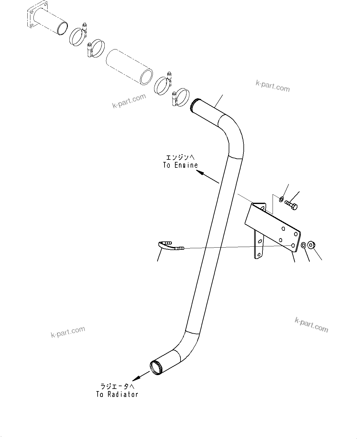 Komatsu parts book diagram for HD785-7 S/N 37001-UP (-40 deg C Spec.): COOLANT PIPING, BYPASS TUBE(#30001-)