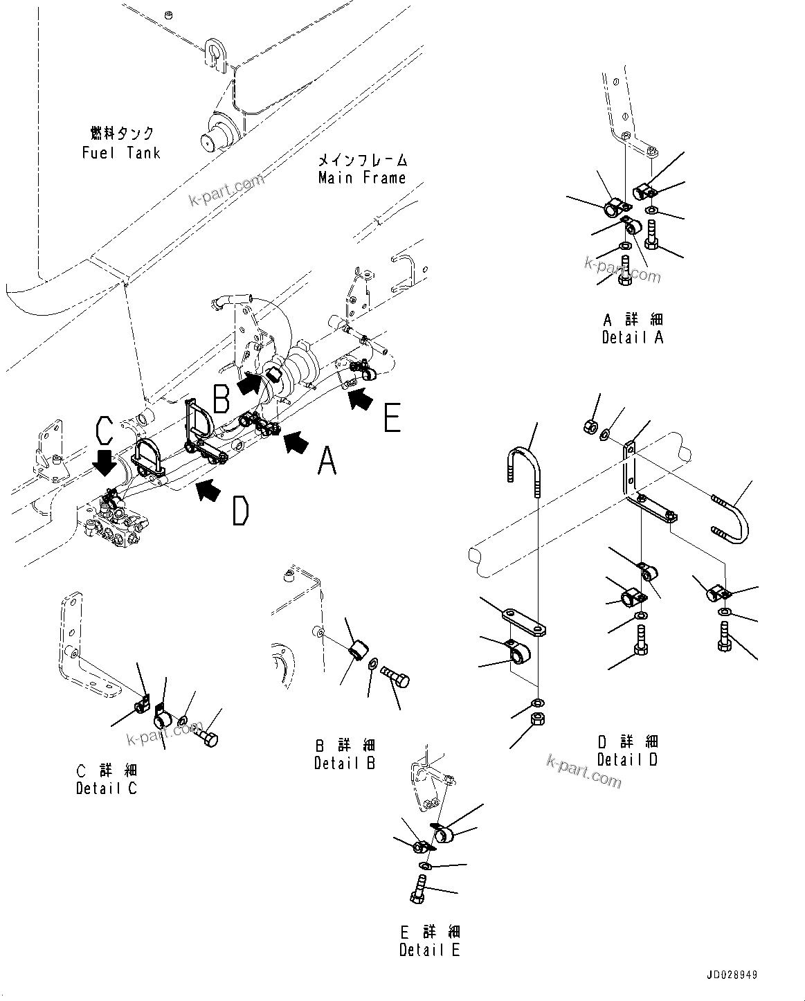 Komatsu parts book diagram for HD785-7 S/N 37001-UP (-40 deg C Spec.): FUEL PIPING, MOUNTING (1/2)(#30001-)
