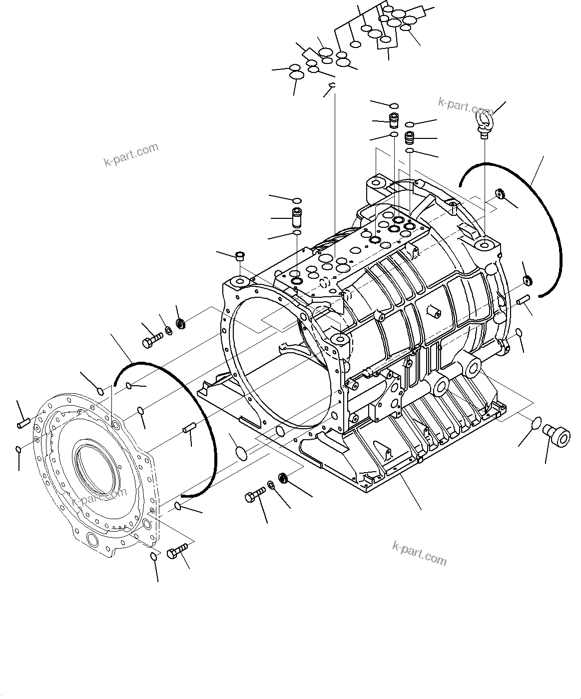 Komatsu parts book diagram for HD785-7 S/N 37001-UP (-40 deg C Spec.): TORQUE CONVERTER AND TRANSMISSION, CASE(#30001-108936)