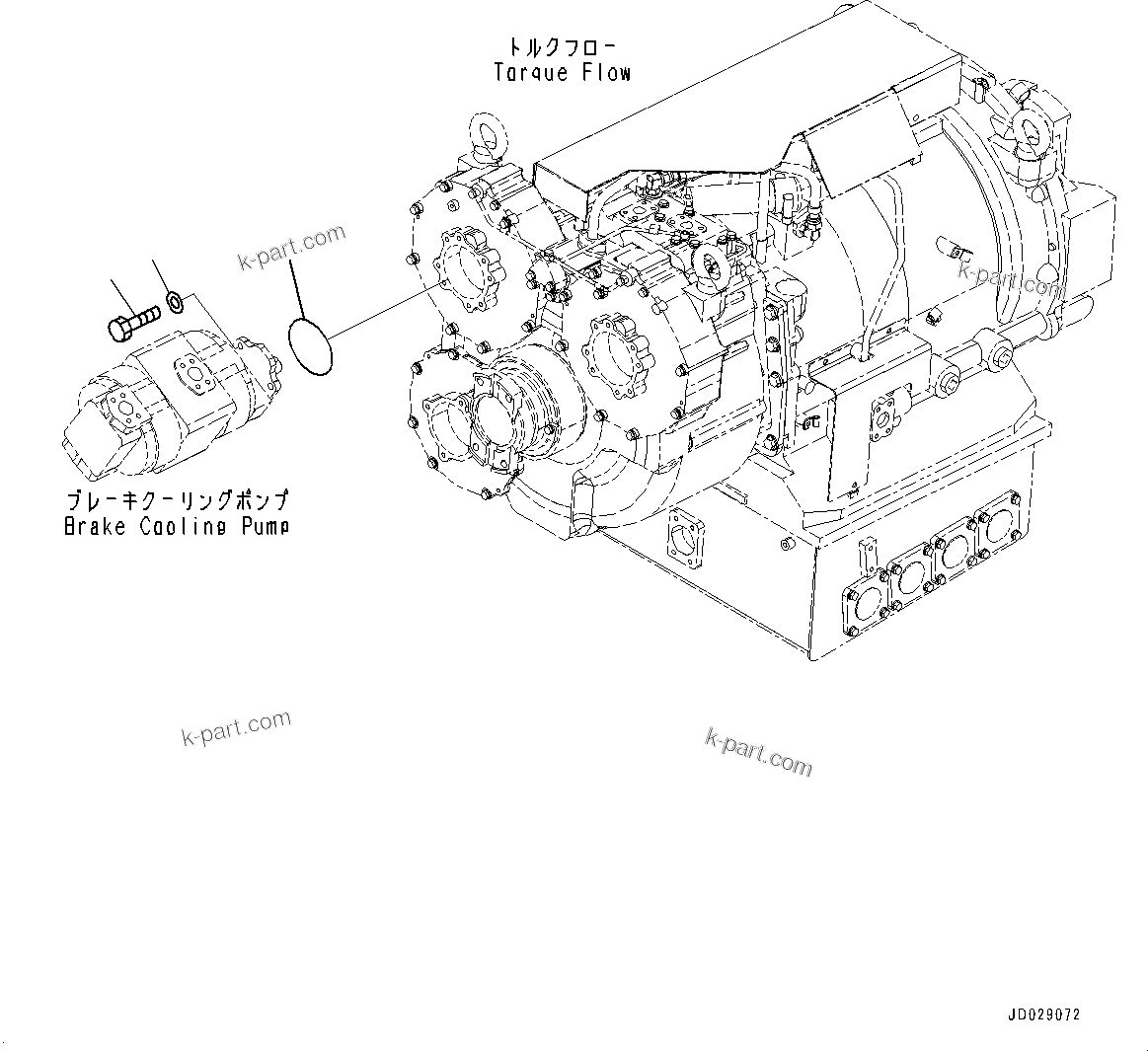 Komatsu parts book diagram for HD785-7 S/N 37001-UP (-40 deg C Spec.): TORQUE CONVERTER AND TRANSMISSION, BRAKE COOLING PUMP MOUNTING(#30001-)