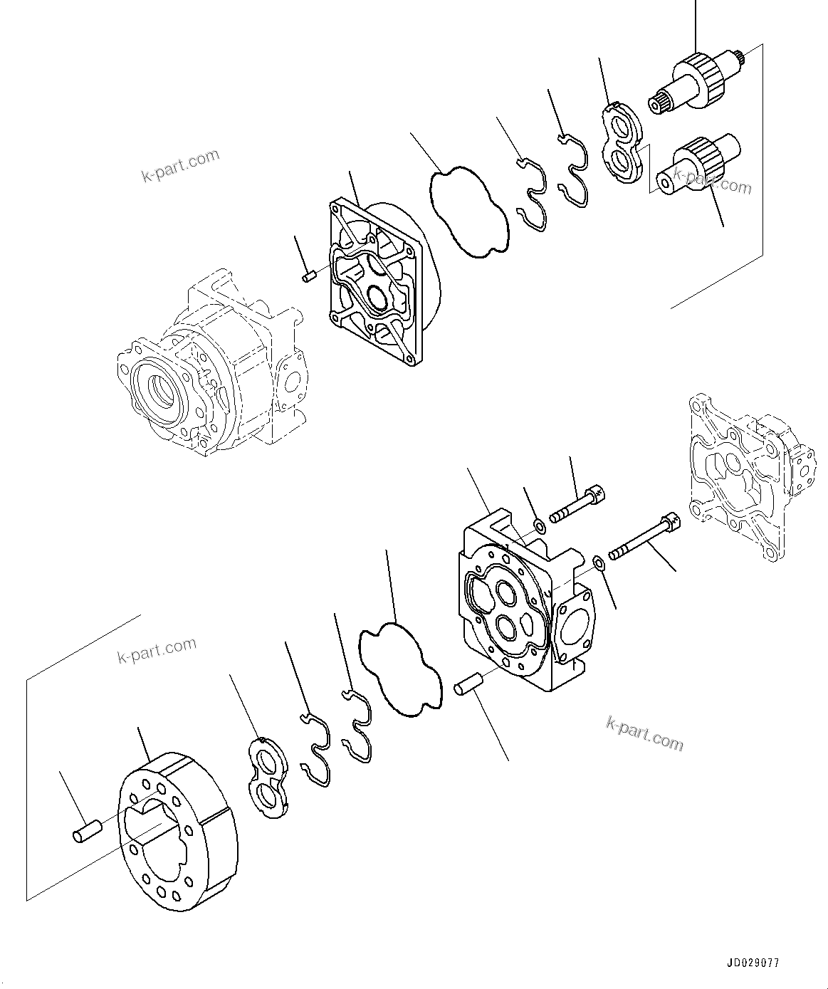 Komatsu parts book diagram for HD785-7 S/N 37001-UP (-40 deg C Spec.): TORQUE CONVERTER AND TRANSMISSION, INNER PARTS, STEERING AND HOIST PUMP (2/3)(#30001-)