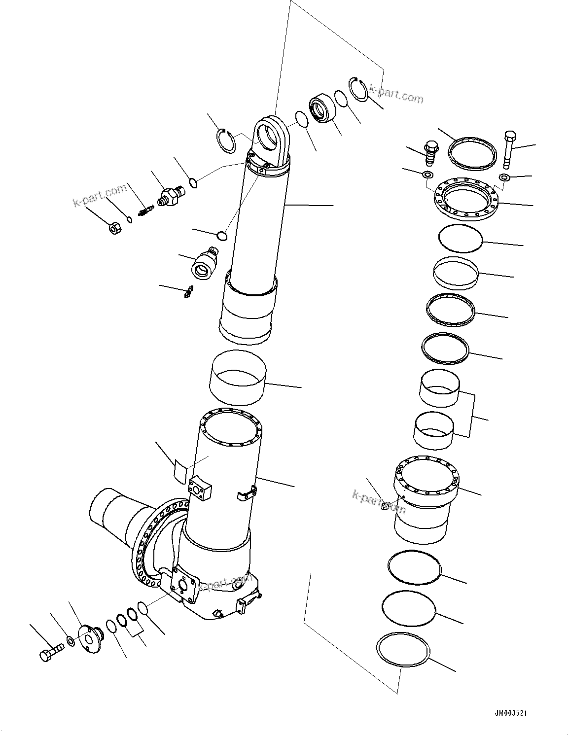 Komatsu parts book diagram for HD785-7 S/N 37001-UP (-40 deg C Spec.): FRONT AXLE, SUSPENSION CYLINDER, R.H.(#31800-33886)