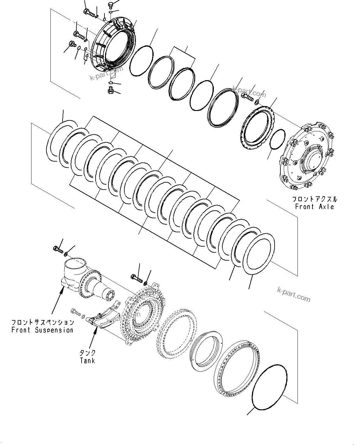 Komatsu parts book diagram for HD785-7 S/N 37001-UP (-40 deg C Spec.): FRONT AXLE, BRAKE, L.H. (2/3)(#31800-)