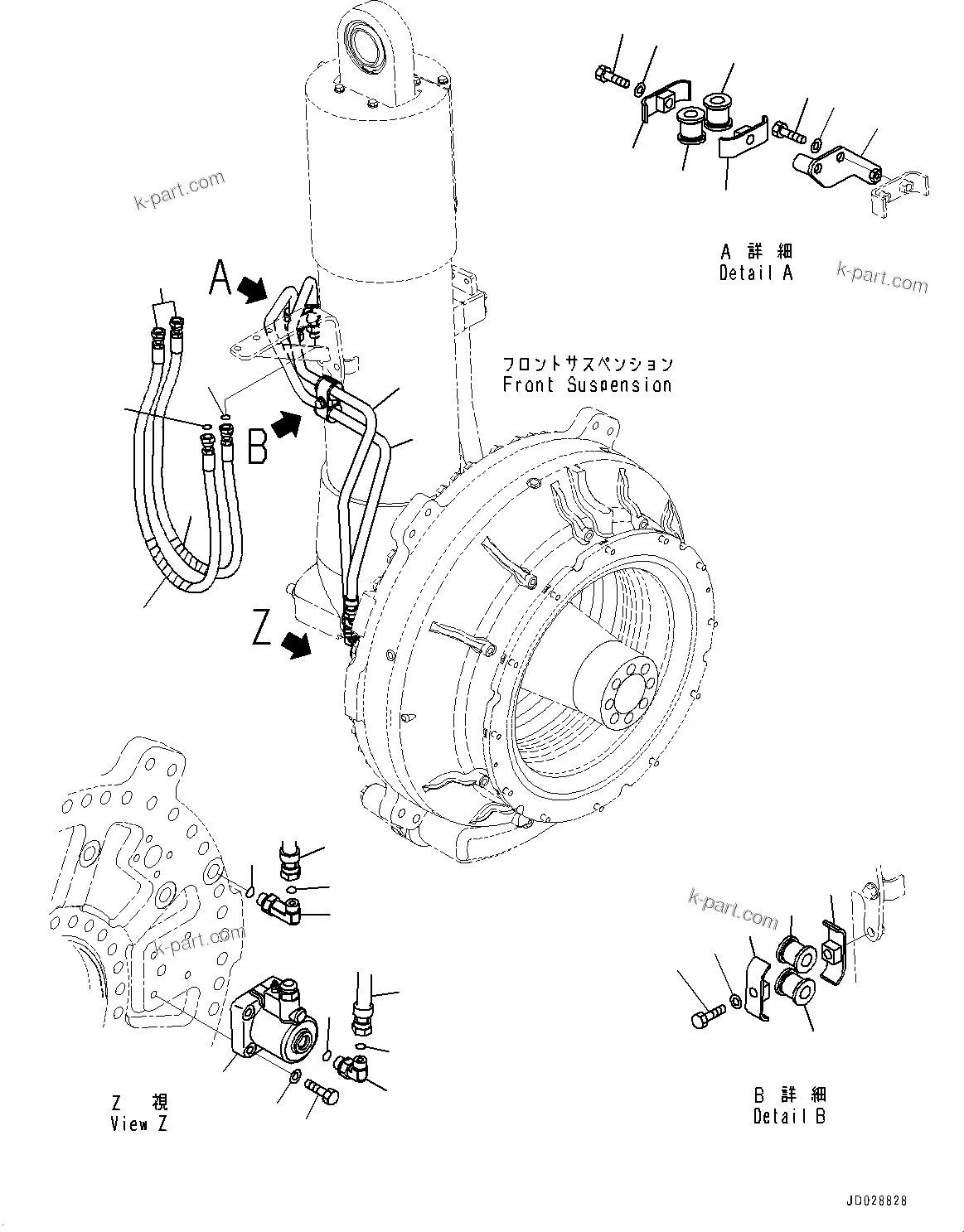 Komatsu parts book diagram for HD785-7 S/N 37001-UP (-40 deg C Spec.): FRONT AXLE, BRAKE PIPING (2/2)(#31800-)