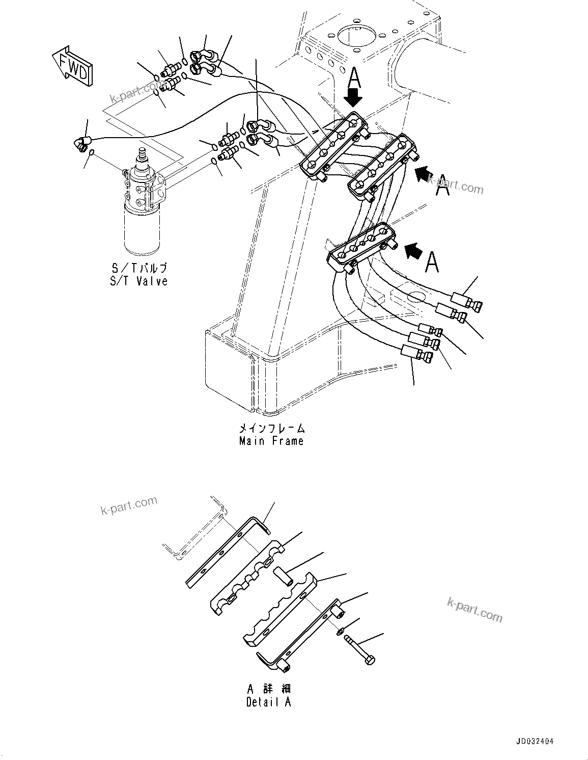 Komatsu parts book diagram for HD785-7 S/N 37001-UP (-40 deg C Spec.): FRONT SUPPORT, STEERING PIPING(#30001-)