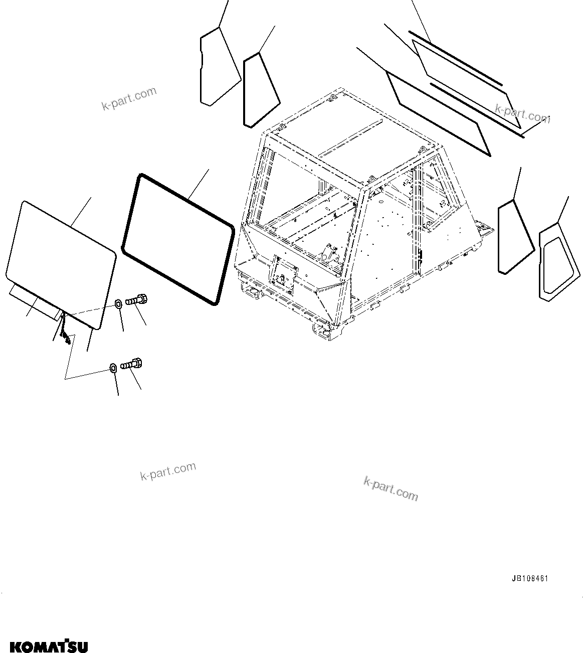 Komatsu parts book diagram for HD785-7 S/N 37001-UP (-40 deg C Spec.): CAB, GLASS WINDOW(#37001-)