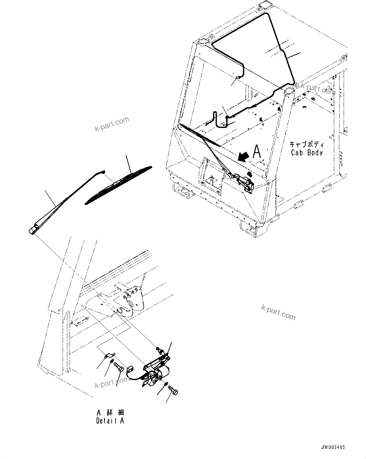 Komatsu parts book diagram for HD785-7 S/N 37001-UP (-40 deg C Spec.): CAB, WIPER(#37001-)