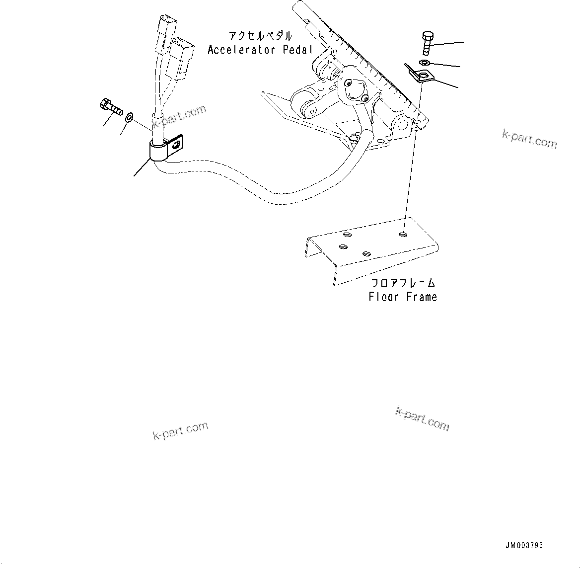 Komatsu parts book diagram for HD785-7 S/N 37001-UP (-40 deg C Spec.): CAB, ACCELERATOR PEDAL MOUNTING(#37001-)