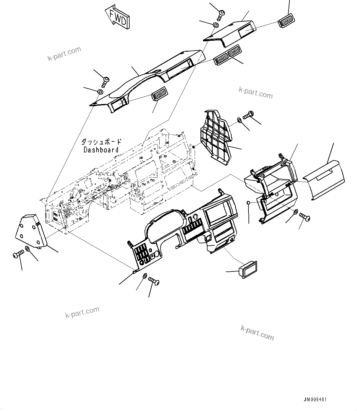 Komatsu parts book diagram for HD785-7 S/N 37001-UP (-40 deg C Spec.): CAB, DASHBOARD COVER(#37001-)