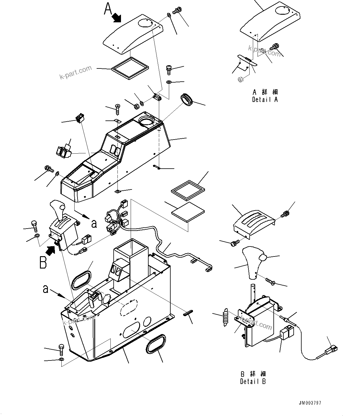 Komatsu parts book diagram for HD785-7 S/N 37001-UP (-40 deg C Spec.): CAB, CONSOLE BOX(#37001-)