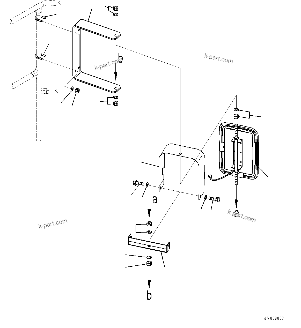 Komatsu parts book diagram for HD785-7 S/N 37001-UP (-40 deg C Spec.): CAB STEP, SIDE MIRROR(#30001-)
