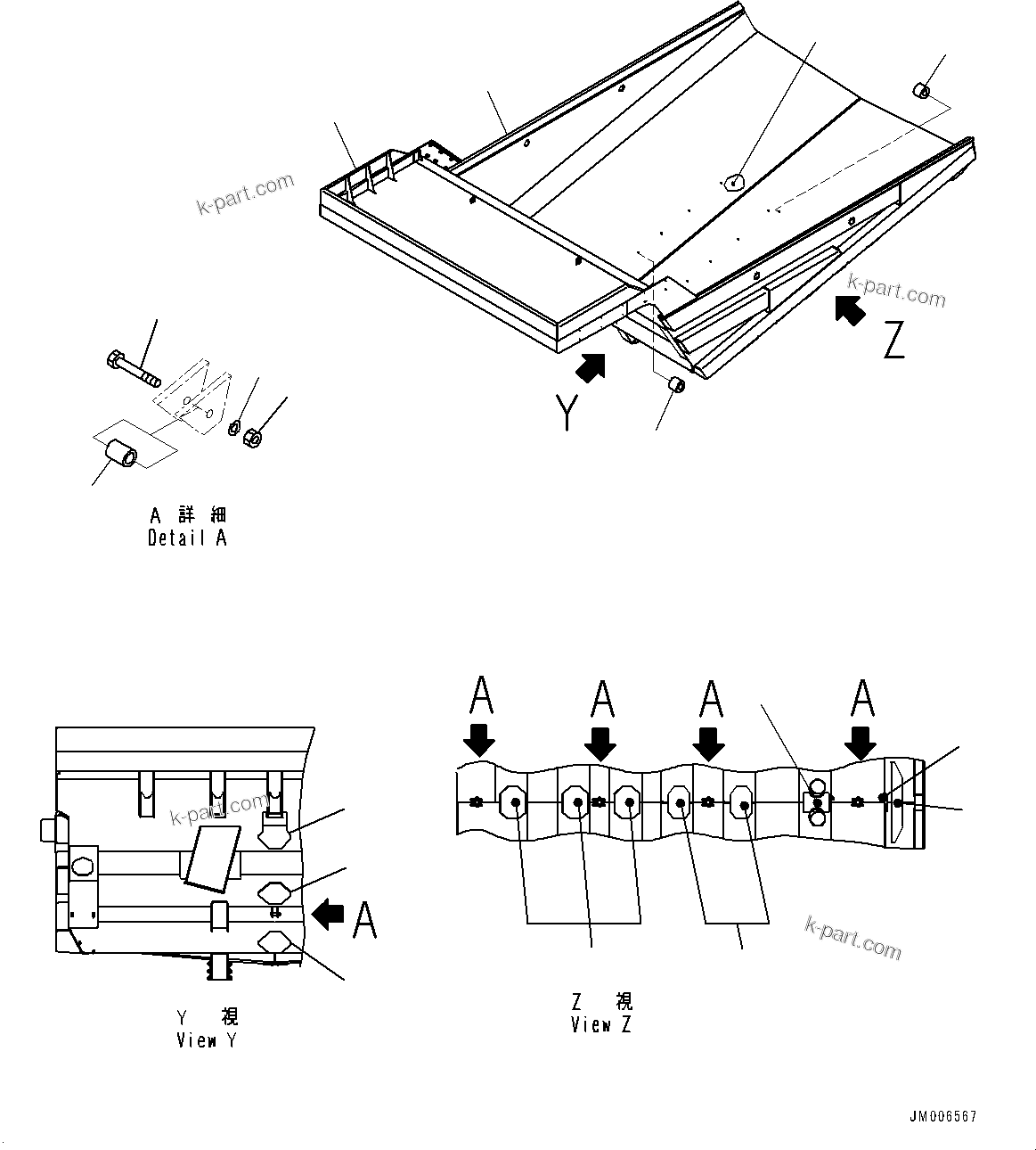 Komatsu parts book diagram for HD785-7 S/N 37001-UP (-40 deg C Spec.): BODY, DUMP BODY (WITH 60M3, BODY HEATING, 300MM SPILL GUARD)(#30001-)